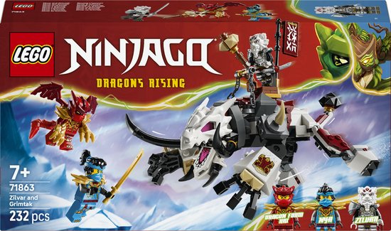 LEGO® NINJAGO® Zilvar en Grimtak het Drakenbeest - Bouwset voor Kinderen - Drakenactiefiguur met 3 Minifiguren - Creatieve Cadeautip voor Jongens en Meisjes Vanaf 7 Jaar - 71863 van Merkloos
