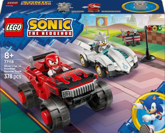 LEGO® Sonic the Hedgehog™ Silvers Auto vs. Knuckles' Monstertruck Speelgoed - Bouwset voor Kinderen Vanaf 8 Jaar - 2 Racewagens en 2 Minifiguren - Sonic Gamingcadeau - 77118 van Merkloos
