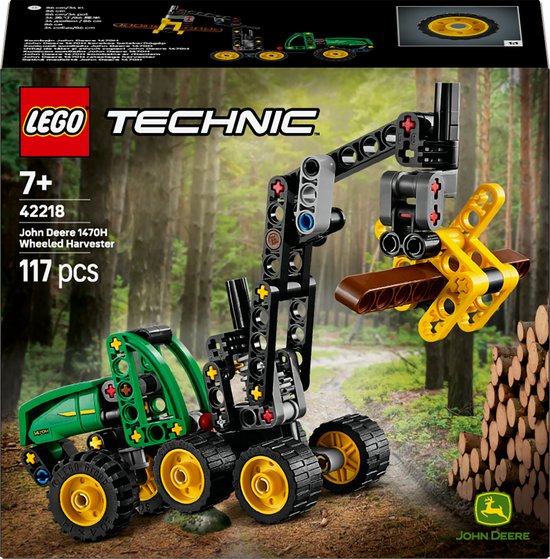 LEGO® Technic John Deere 1470H Houtoogstmachine - Werkende Klauw en Boomstam - Modelbouwspeelgoed - 42218 van Merkloos