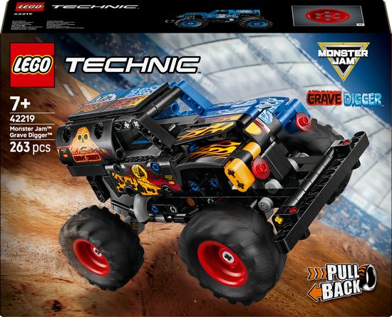 LEGO® Technic Monster Jam™ Grave Digger™ Vuur en IJs - Pull-Back Bouwspeelgoed voor Kinderen Vanaf 7 Jaar - Verjaardagscadeau voor Monster Jam Truck Fans - 42219 van Merkloos
