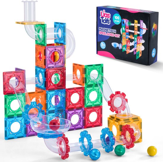 LiasToys - Magnetic Tiles - Knikkerbaan - 100 Stuks - Magnetisch Speelgoed - Constructie Speelgoed - Magnetische Tegels - Montessori Speelgoed - Magnetische Bouwstenen - Speelgoed Kinderen van Merkloos