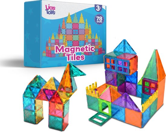 LiasToys® - Magnetic Tiles - Magnetisch Speelgoed – 78 stuks - Constructie speelgoed - Magnetische tegels - Montessori speelgoed - te combineren met bekende merken - Bouw je Magna wereld van LiasToys®