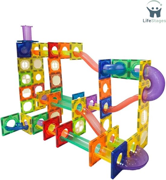 LifeStages - Knikkerbaan Magnetisch - 100-Delige Magnetische Bouwsteenset - Educatief Speelgoed Voor Jongens En Meisjes Van 3-7 Jaar - Bouwspeelgoed van LifeStages