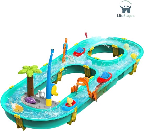 LifeStages - Watertafel - Speelgoed Voor Jongens En Meisjes Van 3 Jaar - Waterglijbaan Voor Kinderen - Voor Buiten - Met 6 Dierenfiguren - 2 Boten En Hengel - Watertafel Voor Kinderen - Voor Buiten - Voor Balkon van Merkloos