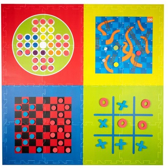 Lifetime Games Speelmat 4-in-1 Spellen - 119 x 119 x 1 CM - 4 Spellen met Spelstukken - Basiskleuren van Merkloos