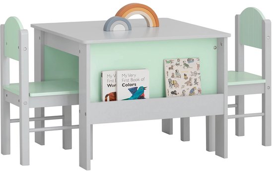Linkforu - Kindertafel - Speeltafel - Kinderzitgroep - Tafel met Set Stoelen - Tafeltje met twee Stoeltjes – Opbergvak - Lichtgrijs - 60x60x48cm van Merkloos