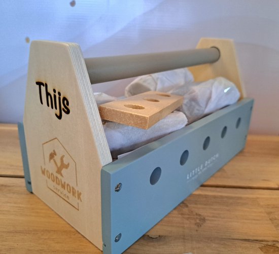 Little Dutch houten gereedschapskist met naam van Little Dutch