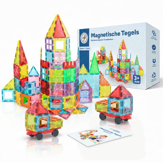 Little Monkeez Magnetic Tiles - 120 Stuks - Magnetische Tegels - Magnetisch Speelgoed - Educatieve Bouwblokken van Little Monkeez