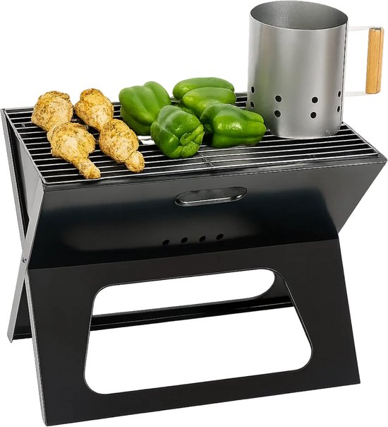 Lomera Opvouwbare Barbecue - Inklapbaar - Draagbare Houtskool Grill - Camping Barbecue - Strand Barbecue - Park Barbecue - Houtskool Bbq - Compact En Lichtgewicht - Gemakkelijk Te Transporteren - Praktische Vorm - Stabiele X-Vorm van Lomera