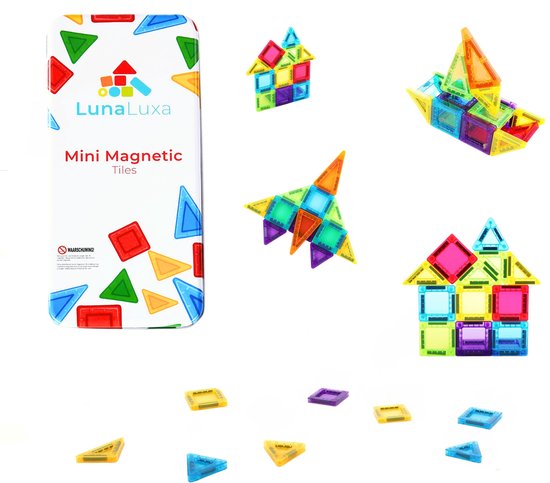 LunaLuxa - Magnetic tiles reisset - 30 stuks - Mini tiles - speelgoed voor in de auto - Magnetische tegels travelset - reisspeelgoed - autospeelgoed - sinterklaas cadeautjes - cadeau - montessori speelgoed van LunaLuxa