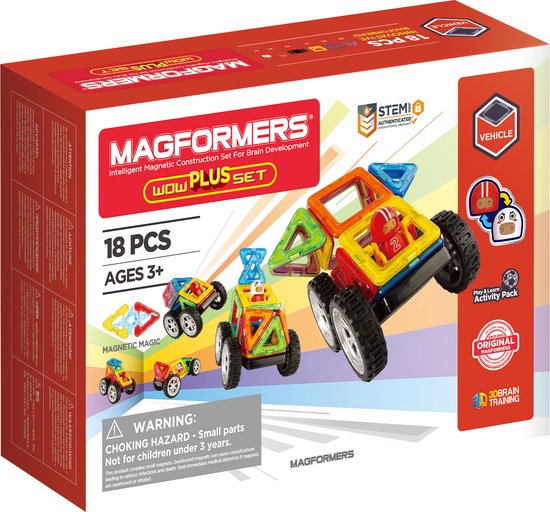 Magformers Wow Plus Set - bouwset 18 stuks- magnetisch speelgoed- speelgoed 3,4,5,6,7 jaar jongens en meisjes– Montessori speelgoed- educatief speelgoed- constructie speelgoed van Magformers