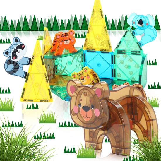 Magna Minds - Magnetic Tiles - Jungle - Magnetisch Speelgoed - 56 stuks - Constructie speelgoed - Magnetische tegels - Montessori speelgoed - Magnetic toys - Magnetische bouwstenen - Speelgoed Kinderen van Magna Minds
