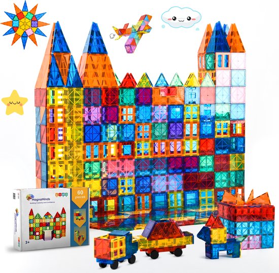 Magna Minds - Magnetic Tiles - Magnetisch Speelgoed - 60 stuks - Constructie speelgoed - Magnetische tegels - Montessori speelgoed - Magnetic toys - Magnetische bouwstenen - Speelgoed Kinderen van Magna Minds