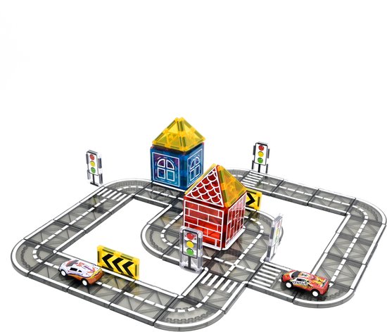 Magna Minds - Magnetisch Speelgoed - Wegenset met Auto's - 78 stuks - Magnetic Tiles - Constructie speelgoed - Magnetische tegels - Montessori speelgoed - Magnetic toys - Magnetische bouwstenen - Speelgoed Kinderen van Magna Minds