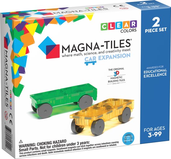 Magna Tiles - 2 stuks Cars Auto's Clear Colors - Constructiespeelgoed van Magna-Tiles