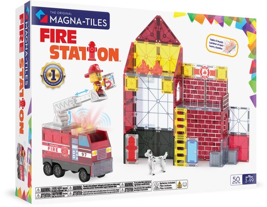 MAGNA-TILES Brandweer station 50-delige set met brandweer auto - magnetisch bouw speelgoed - magnetische tegels - open einde speelgoed van Merkloos