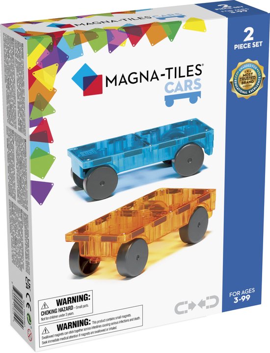 Magna-Tiles Cars 2 stuks - Uitbreidingsset - Geschikt vanaf 3 jaar - Oranje/Blauw van Magna-Tiles