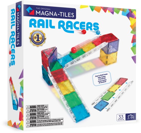 MAGNA-TILES Knikkerbaan 33-delige set - Rail Racer - magnetisch bouw speelgoed - magnetische tegels - open einde speelgoed - educatief constructie van Merkloos