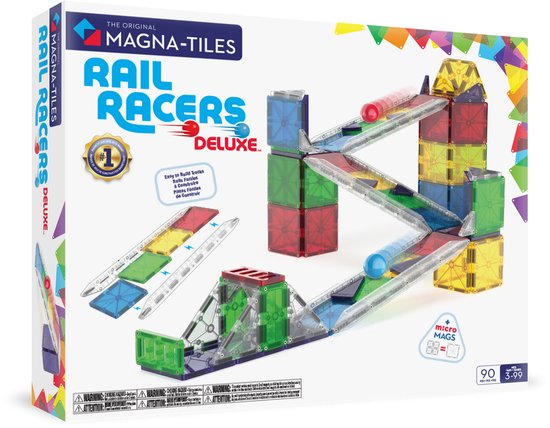 MAGNA-TILES Knikkerbaan Deluxe 90-delige set - Rail Racer - magnetisch bouw speelgoed - magnetische tegels - open einde speelgoed - educatief constructie van Merkloos