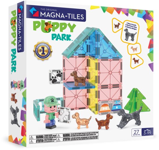 MAGNA-TILES Puppy park 27-delige dierenset - magnetisch bouw speelgoed - magnetische tegels - open einde speelgoed van Merkloos