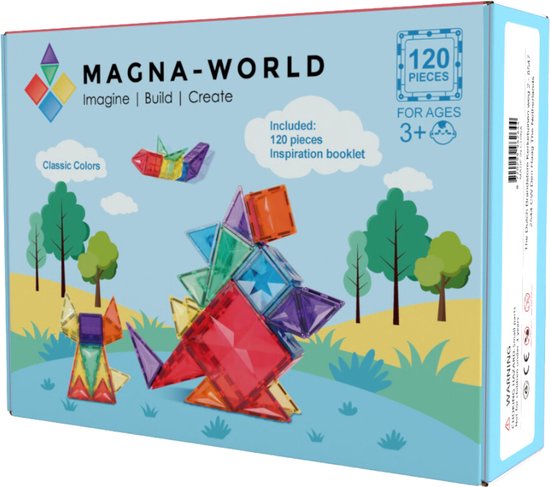 Magna-World® Classic 120 stuks - Magnetisch speelgoed - Magnetische bouwstenen - Montessori speelgoed - STEM speelgoed - Magnetic Tiles - Compatibel met de grote merken van Magna-World®