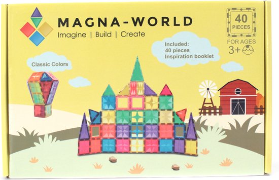Magna-World Classic 40 stuks - Magnetisch speelgoed - Magnetische bouwstenen - Montessori speelgoed - Magnetisch speelgoed bouwblokken - STEM speelgoed - Magnetic Tiles - Compatibel met de grote merken van Magna-World®