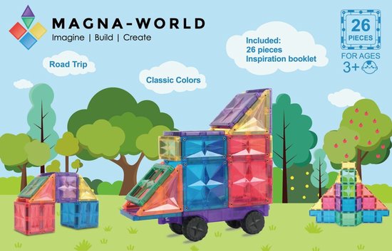 Magna-World® Classic Colors 26 stuks - Magnetisch speelgoed - Magnetische bouwstenen - Montessori speelgoed - Magnetic Tiles - Magnetische tegels van Magna-World®