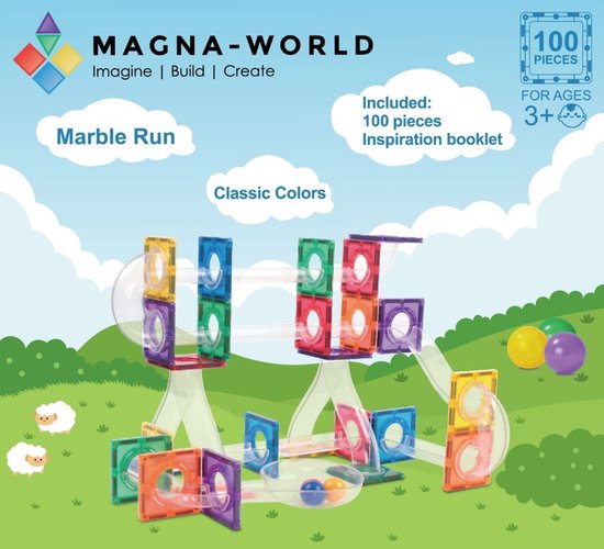 Magna-World® Marble run 100 stuks - Magnetisch speelgoed - knikkerbaan - Magnetische bouwstenen - magnetic tiles - Magnetische bouwstenen van Magna-World®