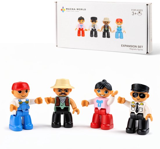 Magna-World Mini Figures - Magnetische poppetjes voor Magna Tiles - 4-delig van Merkloos