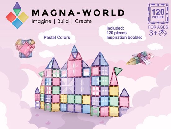 Magna-World® Pastel 120 stuks - Magnetisch speelgoed - Magnetische bouwstenen - Montessori speelgoed - STEM speelgoed - Magnetic Tiles - Magnetische tegels van Magna-World®