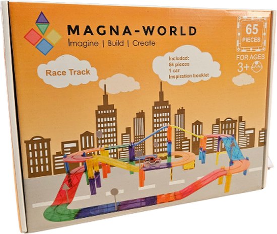 Magna-World® Race Track 65 stuks - Magnetisch speelgoed - Racebaan - Magnetische bouwstenen - Montessori speelgoed - STEM speelgoed - Magnetic Tiles - Compatibel met de grote merken van Magna-World®