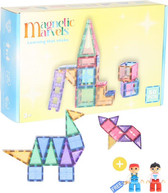 Magnetic Marvels 50 stuks - Magnetisch speelgoed - Montessori speelgoed - Magnetic Tiles - Magnetische bouwstenen - STEM speelgoed - bouwblokken - Educatief speelgoed - Cadeau kind - Speelgoed 3 jaar t/m 12 jaar - Sinterklaas van Magnetic Marvels