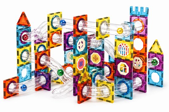 Magnetic Tiles - 100 Stuks - Magnetische Tegels met Knikkerbaan - Montessori Speelgoed - Bouwstenen - Blokken - Cosycorner van Merkloos
