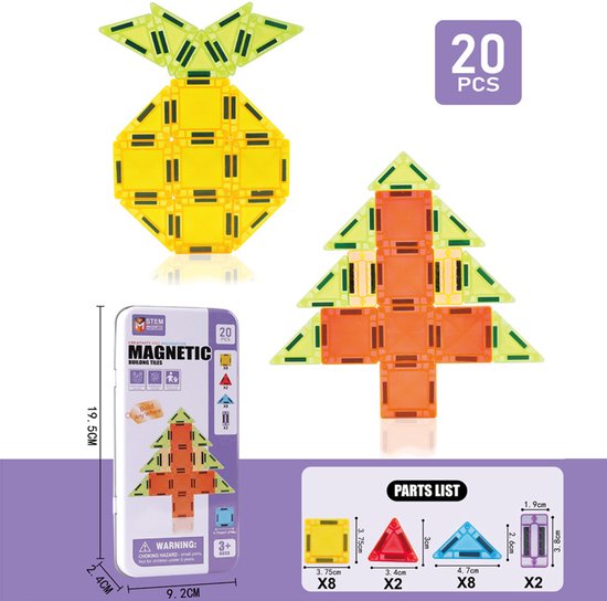 Magnetic Tiles - 20 Stuks - Magnetisch Speelgoed & Bouwblokken - Educatief Montessori Constructie Speelgoed - Magnetic Tiles Travel Set - Compatibel met Bekende Merken - Vanaf 3 Jaar van MobyTrix