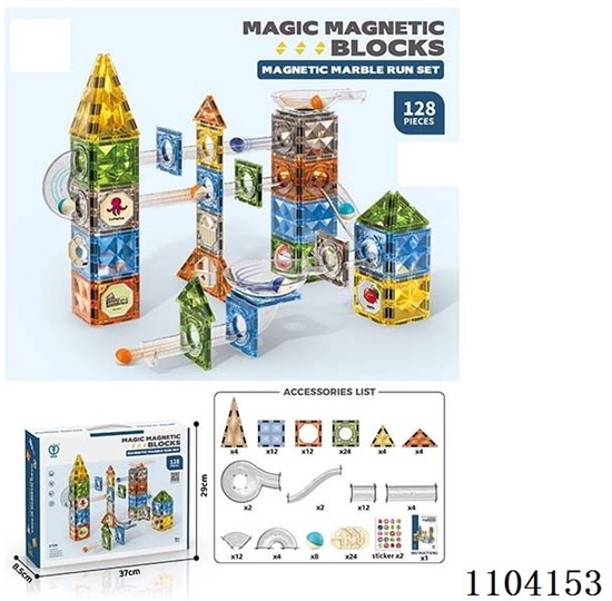 Magnetic Tiles – knikkerbaan 128 delig – Magnetische bouwblokken van Merkloos