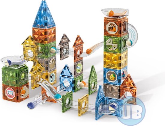 Magnetic Tiles - knikkerbaan 156 delig - Magnetische bouwblokken van Merkloos