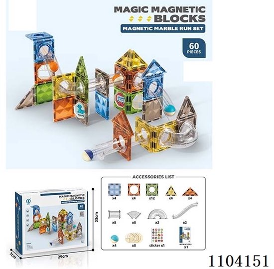 Magnetic Tiles – knikkerbaan 60 delig – Magnetische bouwblokken van Merkloos