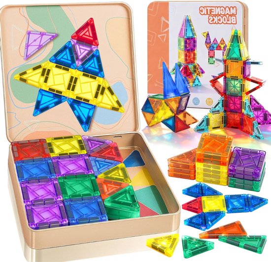 Magnetic Tiles Knikkerbaan - Magnetische Bouwstenen Voor Op Reis - 60 Stuks - Mini Magnetische Tegels - Reistegels - Cadeaus Voor Jongens En Meisjes, 3-8 Jaar van Merkloos