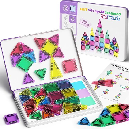 Magnetic Tiles Knikkerbaan - Magnetische Tegels - 40-Delige Set Magnetische Bouwstenen - Mini Magnetische Tegels - Bouw Speelgoed Met Ijzeren Doos Voor Jongens En Meisjes - Speelgoed Voor Onderweg Montessori Magnetisch Speelgoed van Merkloos