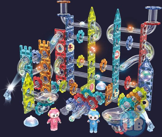 Magnetic Tiles - Knikkerbaan met Discobal en Lichteffect - 228 delig - Magnetische Bouwblokken van Merkloos