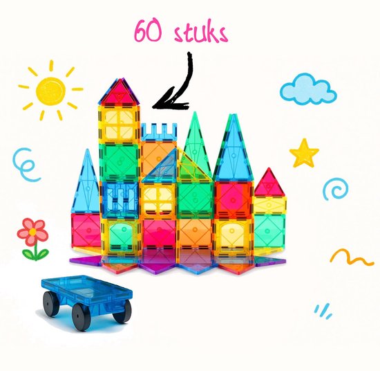 Magnetic Tiles - Magnetisch Speelgoed - 60 stuks - Constructie speelgoed - Magnetische tegels - Speelgoed 3-12 jaar van Merkloos