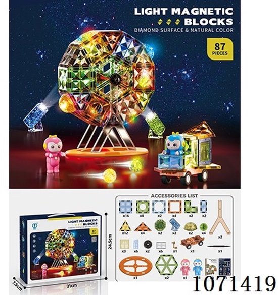 Magnetic Tiles - Reuzenrad met Lichteffect - 87 delig - Magnetische Bouwblokken van Merkloos