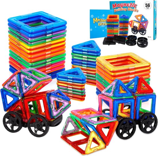 Magnetisch Bouwspeelgoed - 56 Stuks - Bouwstenen - Magnetic Tiles - Bouwblokken - Magnetische Tegels - 3D Constructie Bouwen - Montessori - Bouwspeelgoed - Educatief Magneten Speelgoed voor Kinderen 3 t/m 9 Jaar van LodiWelke