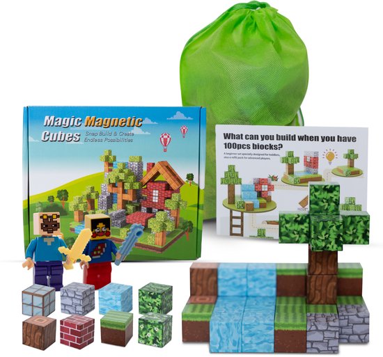 Magnetisch Bouwspeelgoed - Minecraft Inspired - Magnetic Blocks - Magnetische stenen - Magna Tiles - blokjes - Bouwset Minecraft inspired - Bouwstenen - Educatief Speelgoed - Bouwblokken - Creatief Speelgoed - Constructieset - Montessori speelgoed van Magna-Tiles