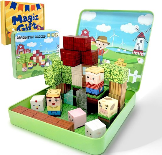 Magnetisch Bouwspel - Bouwstenen Kubussen - Creatief Spelen - STEM Montessori Speelgoed - 880 gram van Merkloos