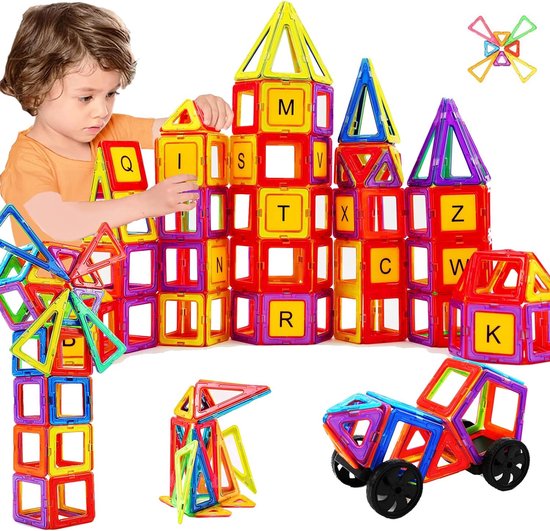 Magnetisch Bouwstenen Speelgoed Set – 124-delig – Educatieve Magnetische Tegels – Bouwblokken voor Kinderen – Inclusief Wielen, Cijferkaarten en Reuzenrad – Creatieve Constructies – STEM Speelgoed – Kleurrijke Magneten – Vanaf 3 Jaar van Merkloos