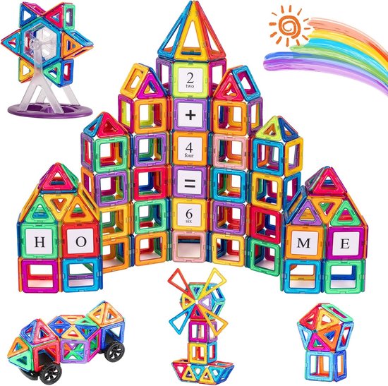 Magnetisch Constructiespeelgoed Set - 122 Stuks - 3D Bouwblokken - Educatief Speelgoed voor Kinderen - Magnetische Speelblokken - Cadeau voor Jongens en Meisjes van 3 tot 7 Jaar - Kleurrijke Vormblokken - Montessori Bouwset van Merkloos