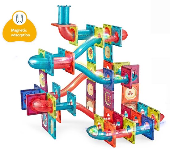 Magnetisch knikkerbaan - Magnetische knikkerbaan – Manga Tiles - Mangnetisch bouwstenen met knikkerbaan - 125-delige - Magnetische Bouwset – Educatief Constructiespeelgoed voor Kinderen van Merkloos