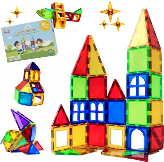 Magnetisch Speelgoed 30 Stuks Gladi Tiles - Magnetic Tiles - STEM Speelgoed voor 3 t/m 12 Jaar - Magnetische Tegels - Constructie speelgoed - Educatief Bouwspeelgoed - Speelgoed Sinterklaas Cadeautjes van Magnetisch Speelgoed