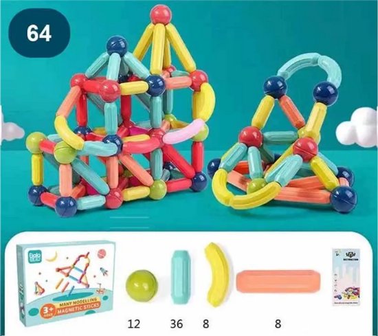 Magnetisch Speelgoed - 64-delige Magnetische Bouwset - Montessori Speelgoed 3 Jaar - Educatief Speelgoed - Bouwspeelgoed voor Jongens & Meisjes van Magneto Kids